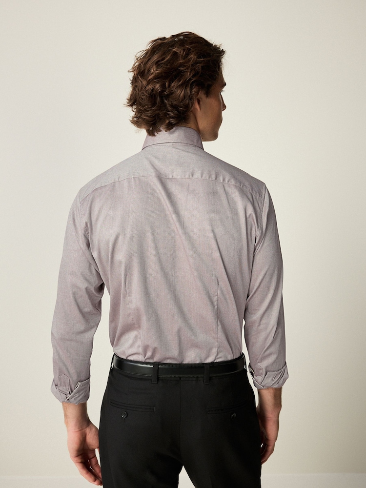 Marron neutre - Slim Fit (Slim Fit) - Garni 100% Coton Texture Manches longues Chemises à bord unique - Image 3 of 5