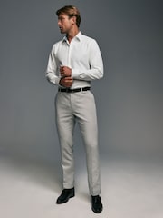 White Slim Fit Trimmed 100% Cotton Texture Long Sleeve Single Cuff Shirt - Image 3 of 9