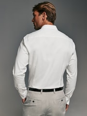 White Slim Fit Trimmed 100% Cotton Texture Long Sleeve Single Cuff Shirt - Image 4 of 9
