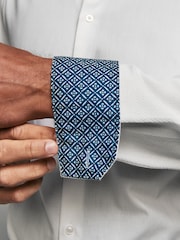 White Slim Fit Trimmed 100% Cotton Texture Long Sleeve Single Cuff Shirt - Image 6 of 9