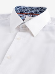 White Slim Fit Trimmed 100% Cotton Texture Long Sleeve Single Cuff Shirt - Image 9 of 9