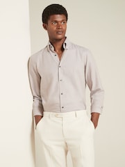 Neutral Brown Regular Fit Easy Care Long Sleeve Single Cuff Royal Oxford Shirt - Image 1 of 8