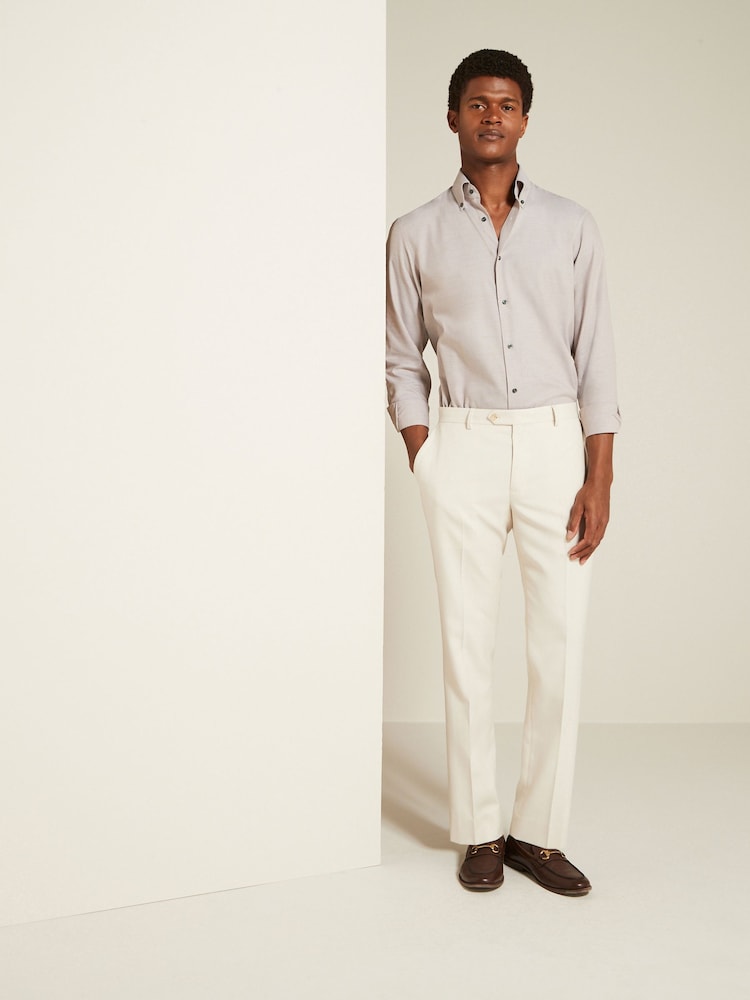 Neutral Brown Regular Fit Easy Care Long Sleeve Single Cuff Royal Oxford Shirt - Image 2 of 8