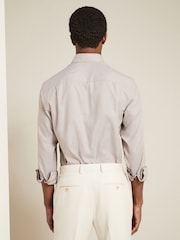 Neutral Brown Regular Fit Easy Care Long Sleeve Single Cuff Royal Oxford Shirt - Image 3 of 8