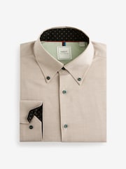 Neutral Brown Regular Fit Easy Care Long Sleeve Single Cuff Royal Oxford Shirt - Image 6 of 8