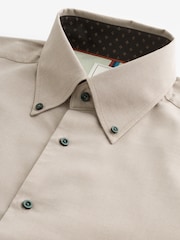 Neutral Brown Regular Fit Easy Care Long Sleeve Single Cuff Royal Oxford Shirt - Image 7 of 8