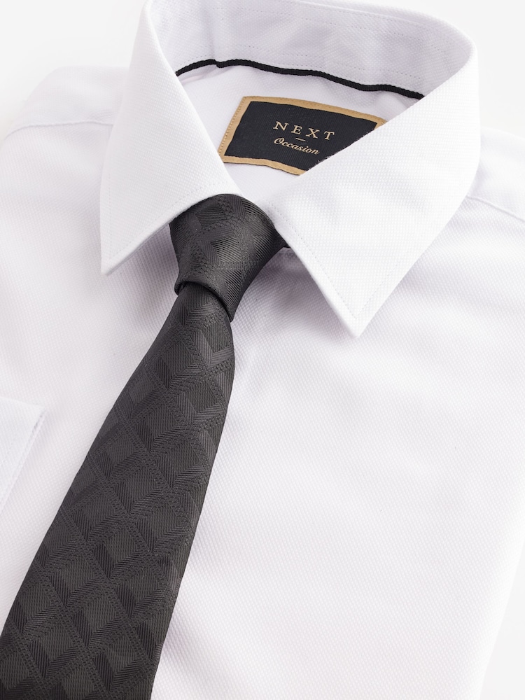 White/Black Diamond Jacqaurd Slim Fit Occasion Shirt And Tie Pack - Image 1 of 4