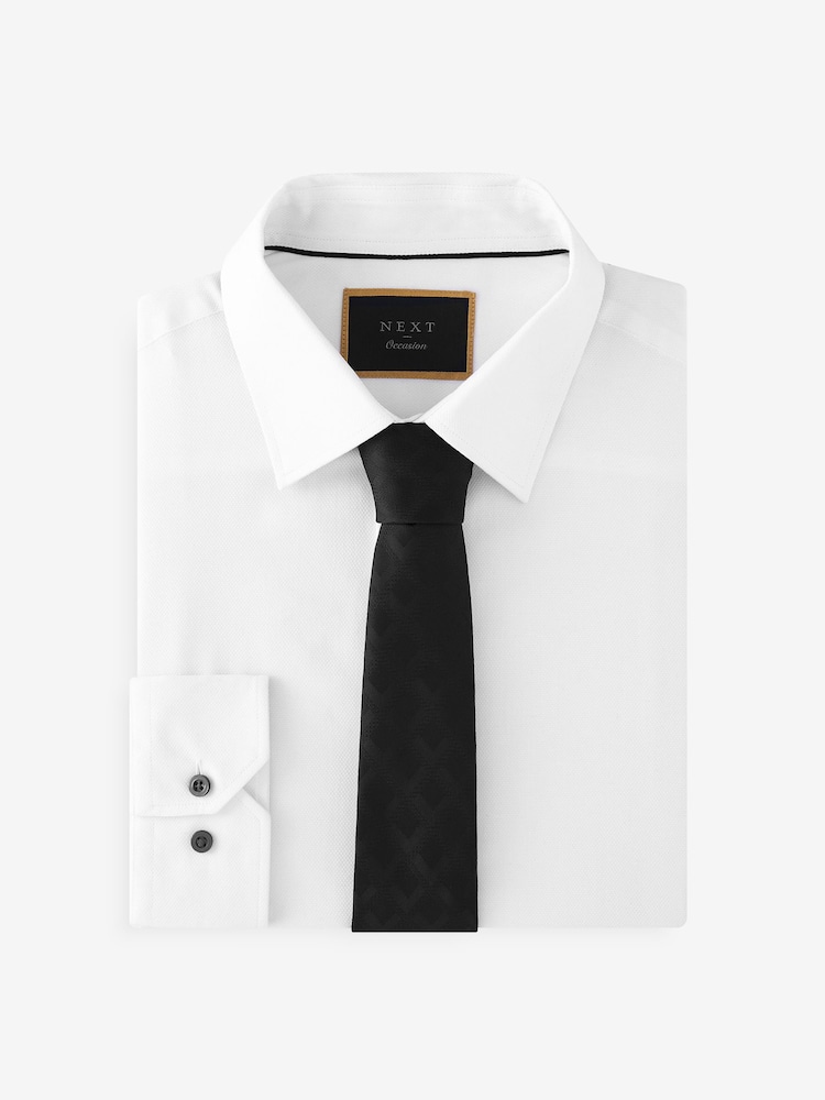 White/Black Diamond Jacqaurd Slim Fit Occasion Shirt And Tie Pack - Image 2 of 4