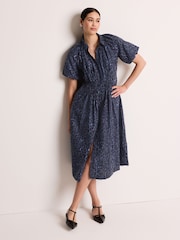Blue Puff Sleeve Midi Dress - Image 1 of 7