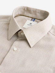 Neutral Brown Slim Fit Textured Long Sleeve Single Cuff 100% Cotton Shirt' - Image 8 of 9