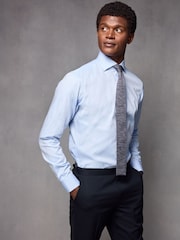 Blue Slim Fit Textured Long Sleeve Single Cuff 100% Cotton Shirt' - Image 1 of 8