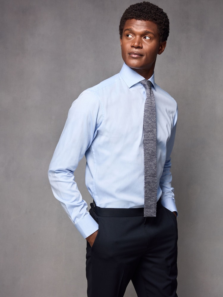 Blue Slim Fit Textured Long Sleeve Single Cuff 100% Cotton Shirt' - Image 1 of 8