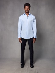 Blue Slim Fit Textured Long Sleeve Single Cuff 100% Cotton Shirt' - Image 2 of 8