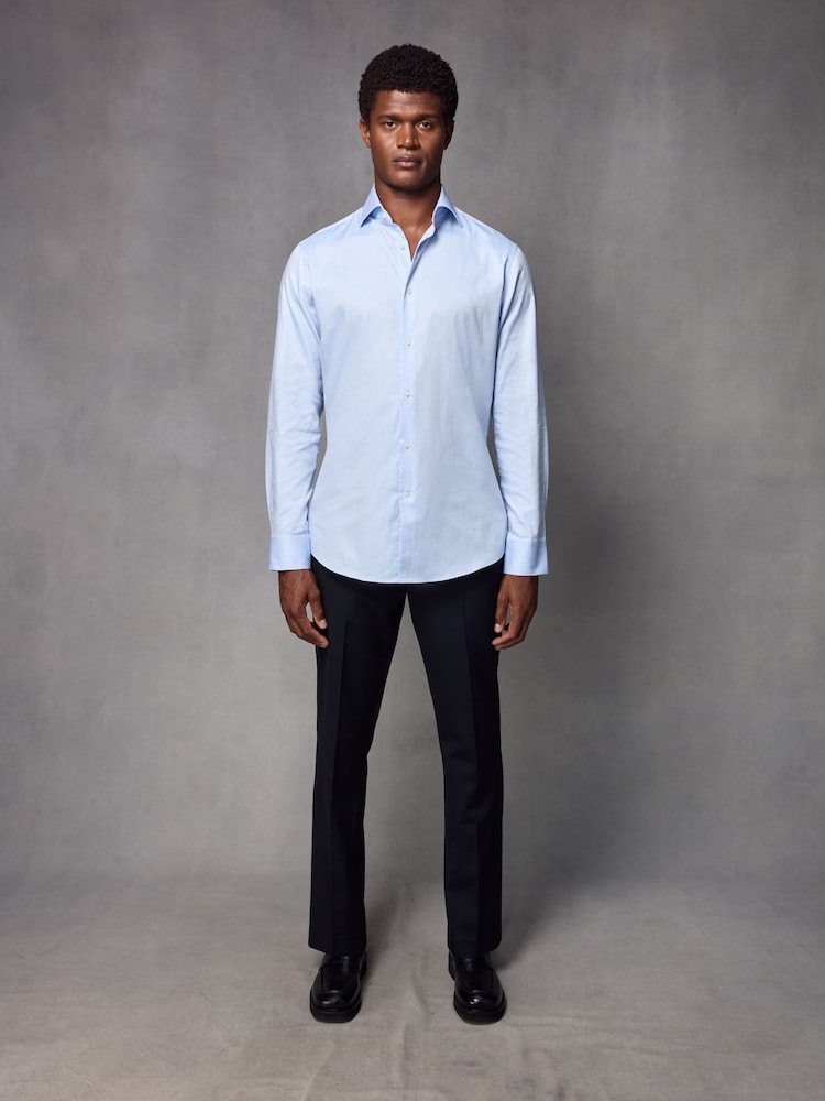 Blue Slim Fit Textured Long Sleeve Single Cuff 100% Cotton Shirt' - Image 2 of 8