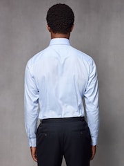 Blue Slim Fit Textured Long Sleeve Single Cuff 100% Cotton Shirt' - Image 3 of 8
