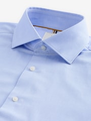 Blue Slim Fit Textured Long Sleeve Single Cuff 100% Cotton Shirt' - Image 8 of 8