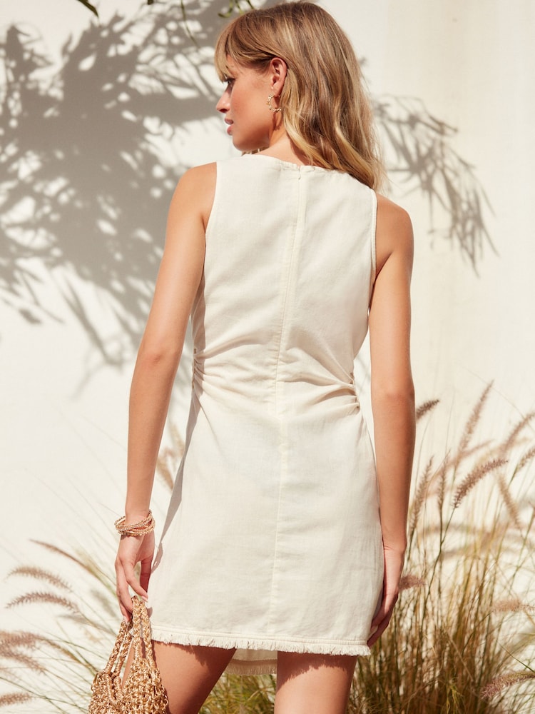 Ecru Broderie Summer Dress with Linen - Image 2 of 3