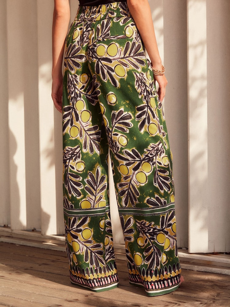 Green Wide Leg Trousers With Linen - Image 2 of 6