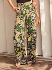 Green Wide Leg Trousers With Linen - Image 3 of 6