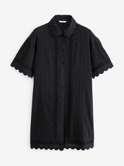 Black Mini 100% Cotton Broderie Shirt Dress - Image 3 of 4