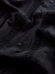 Black Mini 100% Cotton Broderie Shirt Dress - Image 4 of 4