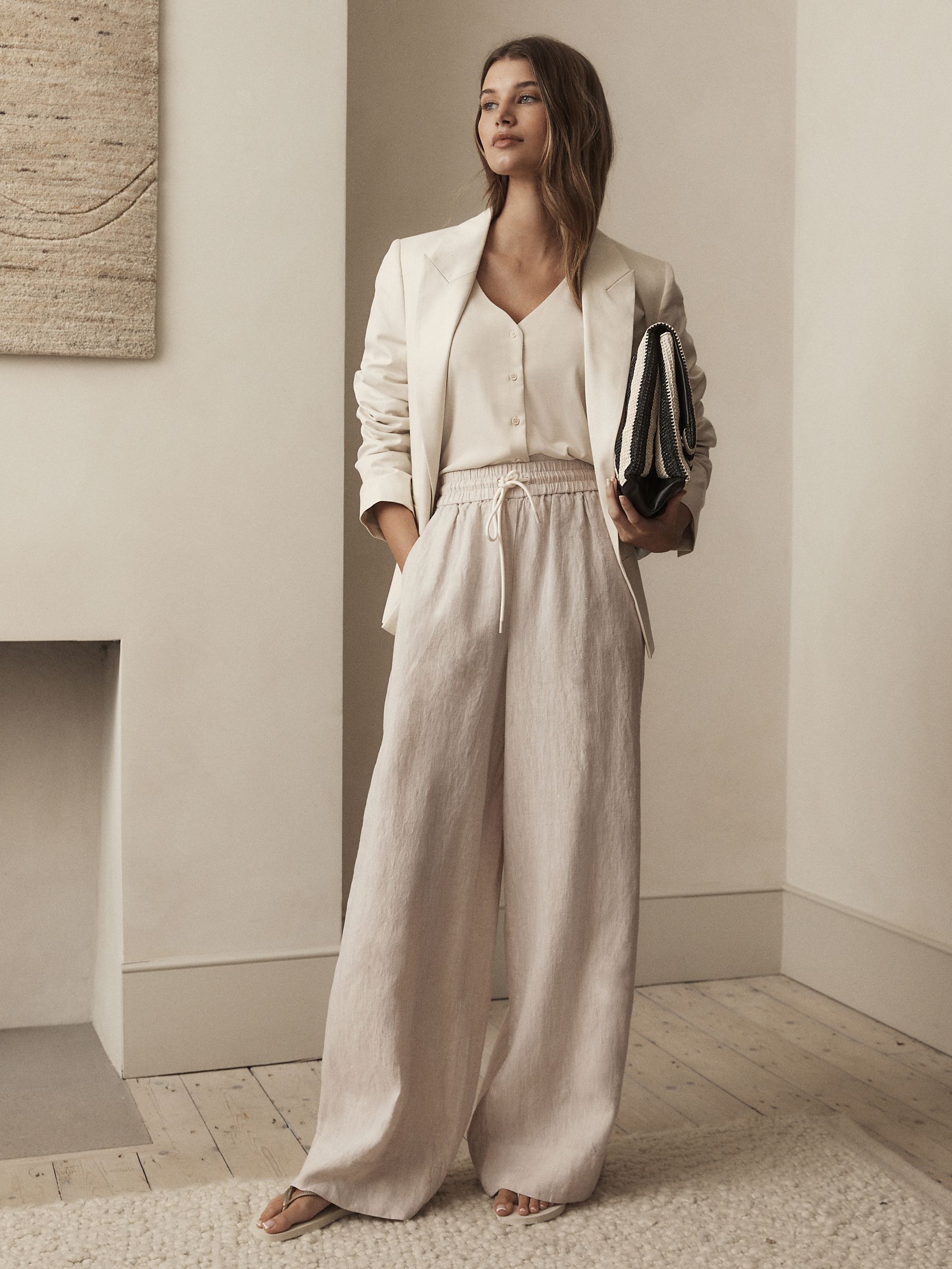 Pure linen wide leg trousers top