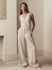 Natural Premium 100% Linen Wide Leg Trousers - Image 2 of 7
