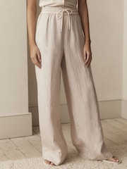Natural Premium 100% Linen Wide Leg Trousers - Image 3 of 7