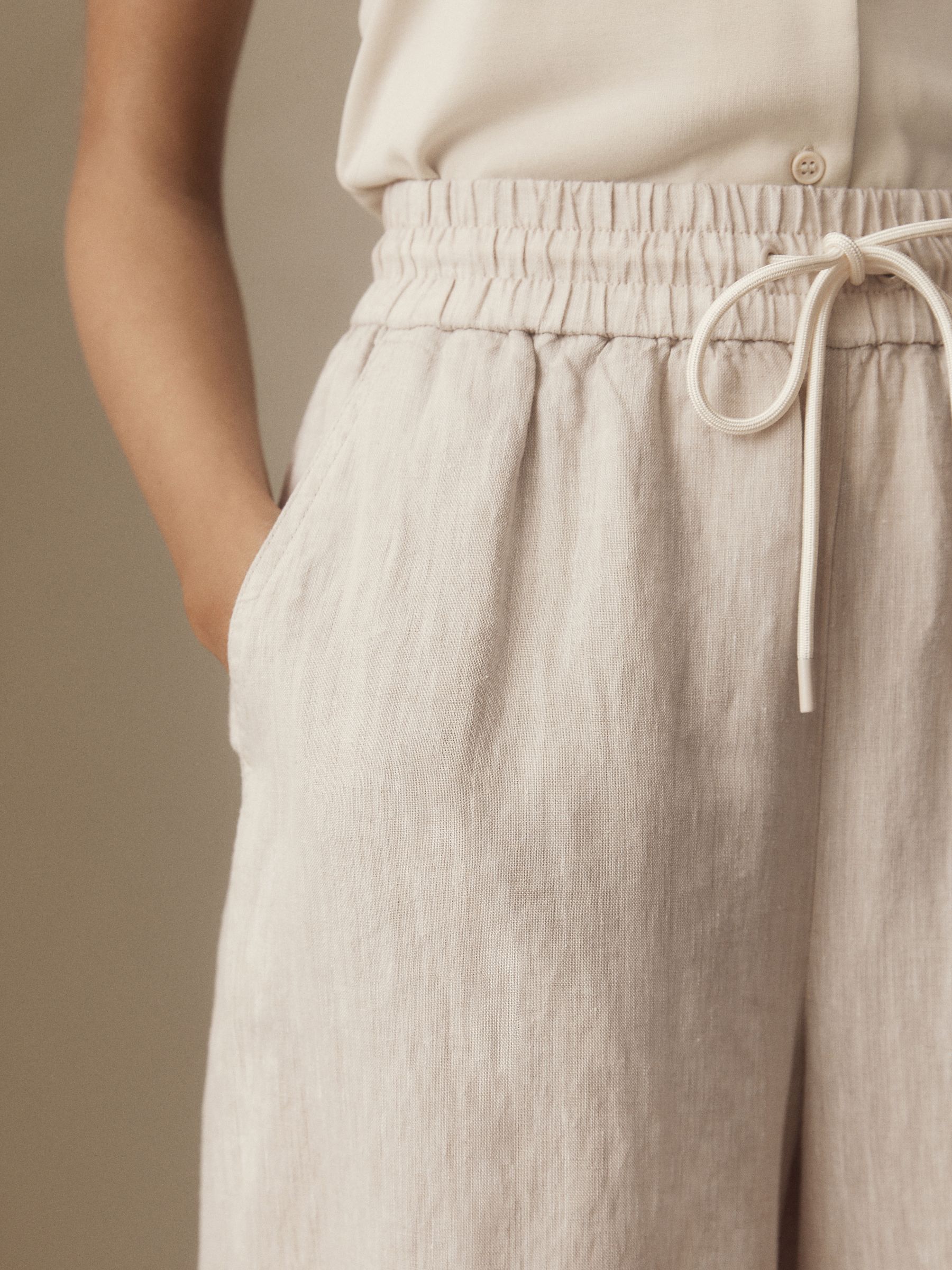 Buy Natural Premium 100% Linen Wide Leg Trousers from Next Denmark
