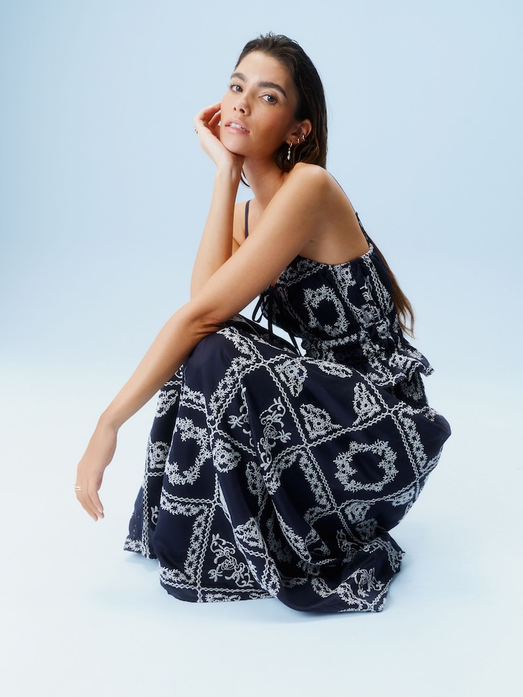 Blue Embroidered Maxi Skirt - Image 1 of 7