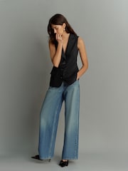Black Linen Blend Long Line Waistcoat - Image 2 of 7