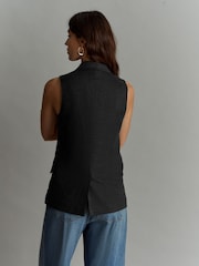 Black Linen Blend Long Line Waistcoat - Image 4 of 7
