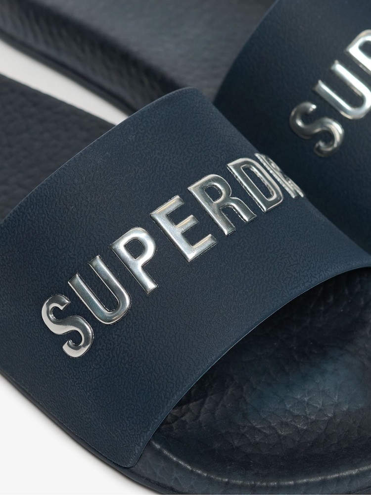 Superdry Blue Premium Metallic Pool Sliders - Image 6 of 6