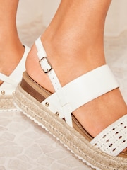 Friends Like These White Regular Fit Woven Espadrille Faux Leather Flatform Sandal - Image 2 of 4
