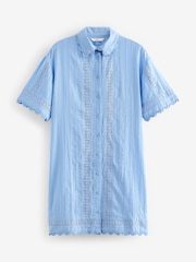 Blue Mini 100% Cotton Broderie Shirt Dress - Image 6 of 7