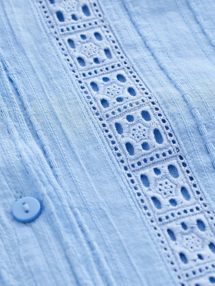 Blue Mini 100% Cotton Broderie Shirt Dress - Image 7 of 7