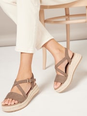 Friends Like These Beige Wide FIt Strappy Faux Leather Flatform Sandal - Image 1 of 4