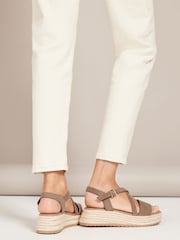 Friends Like These Beige Wide FIt Strappy Faux Leather Flatform Sandal - Image 2 of 4