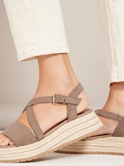 Friends Like These Beige Wide FIt Strappy Faux Leather Flatform Sandal - Image 3 of 4