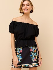 Navy Cotton Embroidered 100% Cotton Mini Skirt - Image 1 of 6