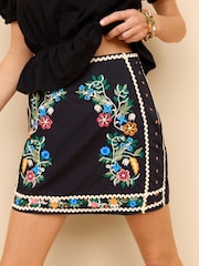 Navy Cotton Embroidered 100% Cotton Mini Skirt - Image 4 of 6