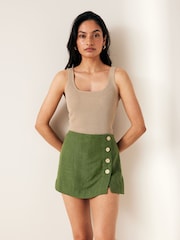 Khaki Green Linen Blend Skort - Image 1 of 8