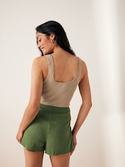 Khaki Green Linen Blend Skort - Image 3 of 8