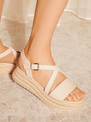 Friends Like These Cream Regular Fit Strappy Faux Leather Flatform Sandal - Image 4 of 4