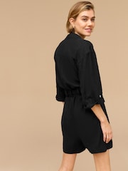 Black Utility Playsuit with Linen - Image 3 of 6