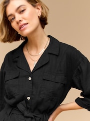 Black Utility Playsuit with Linen - Image 4 of 6