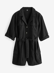 Black Utility Playsuit with Linen - Image 5 of 6