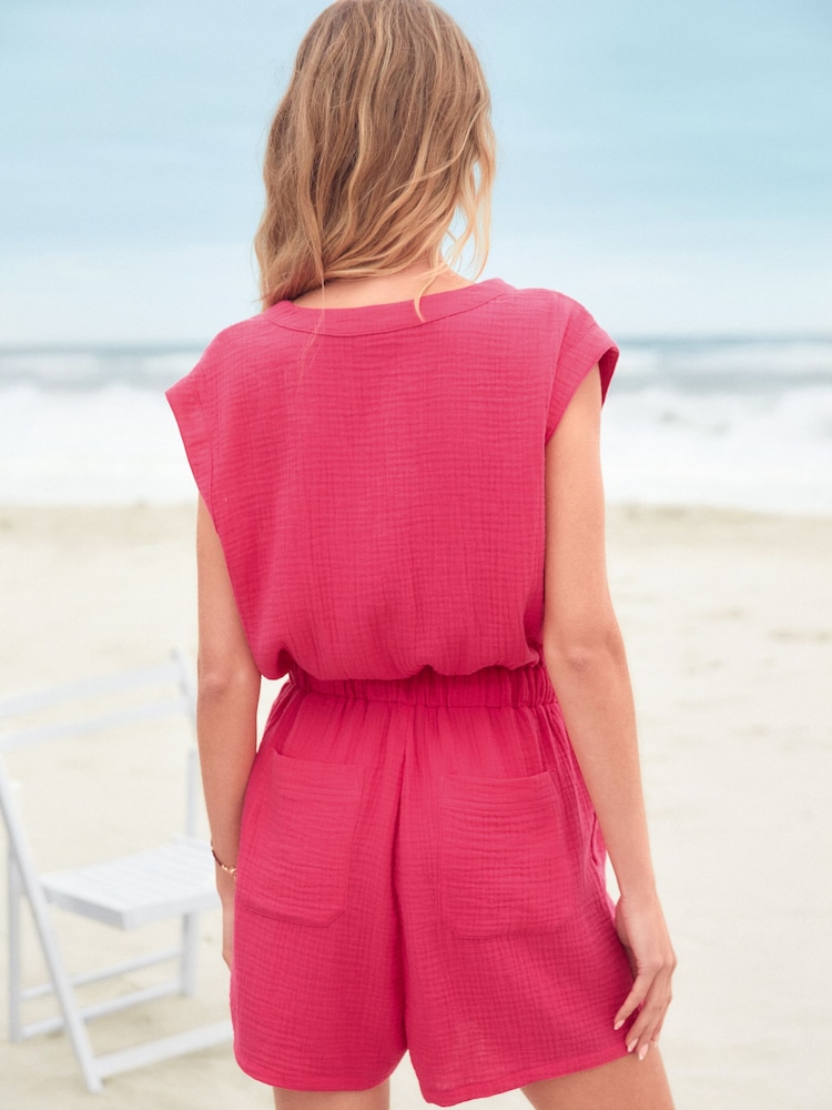 Bright Pink Textured Summer Playsuit - Image 1 of 6