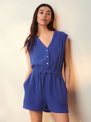 Blue Textured Summer Playsuit - Image 1 of 5