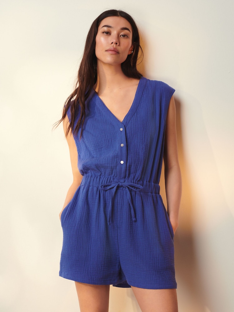 Blue Textured Summer Playsuit - Image 1 of 5